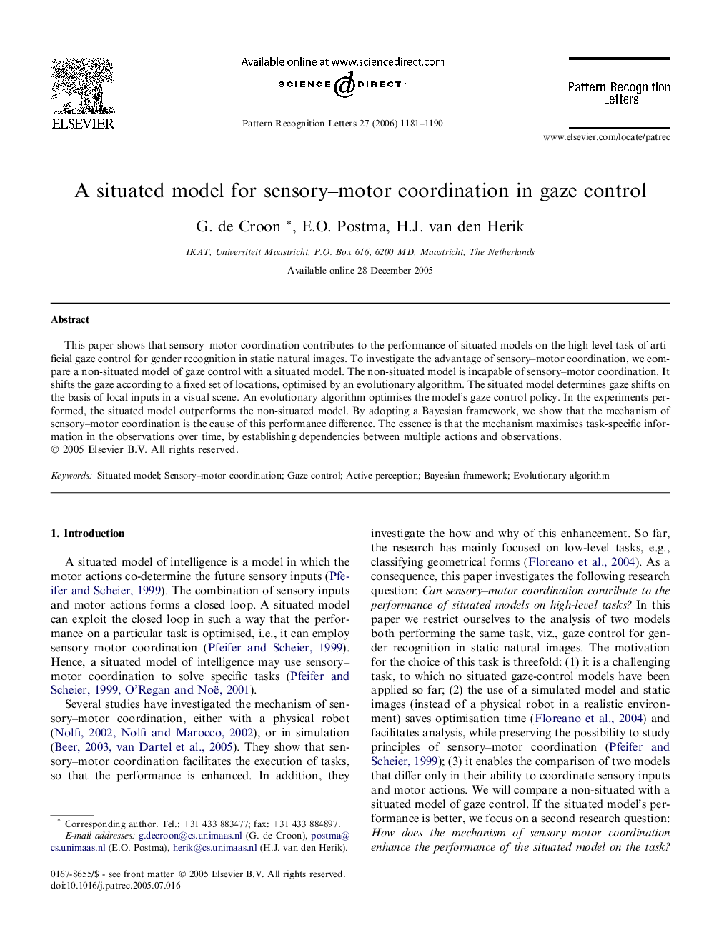 A situated model for sensory–motor coordination in gaze control