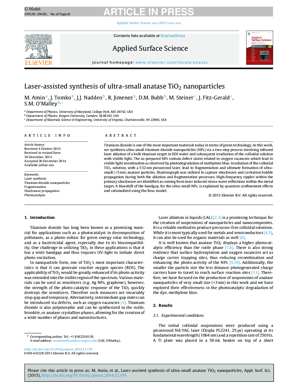 Laser-assisted synthesis of ultra-small anatase TiO2 nanoparticles