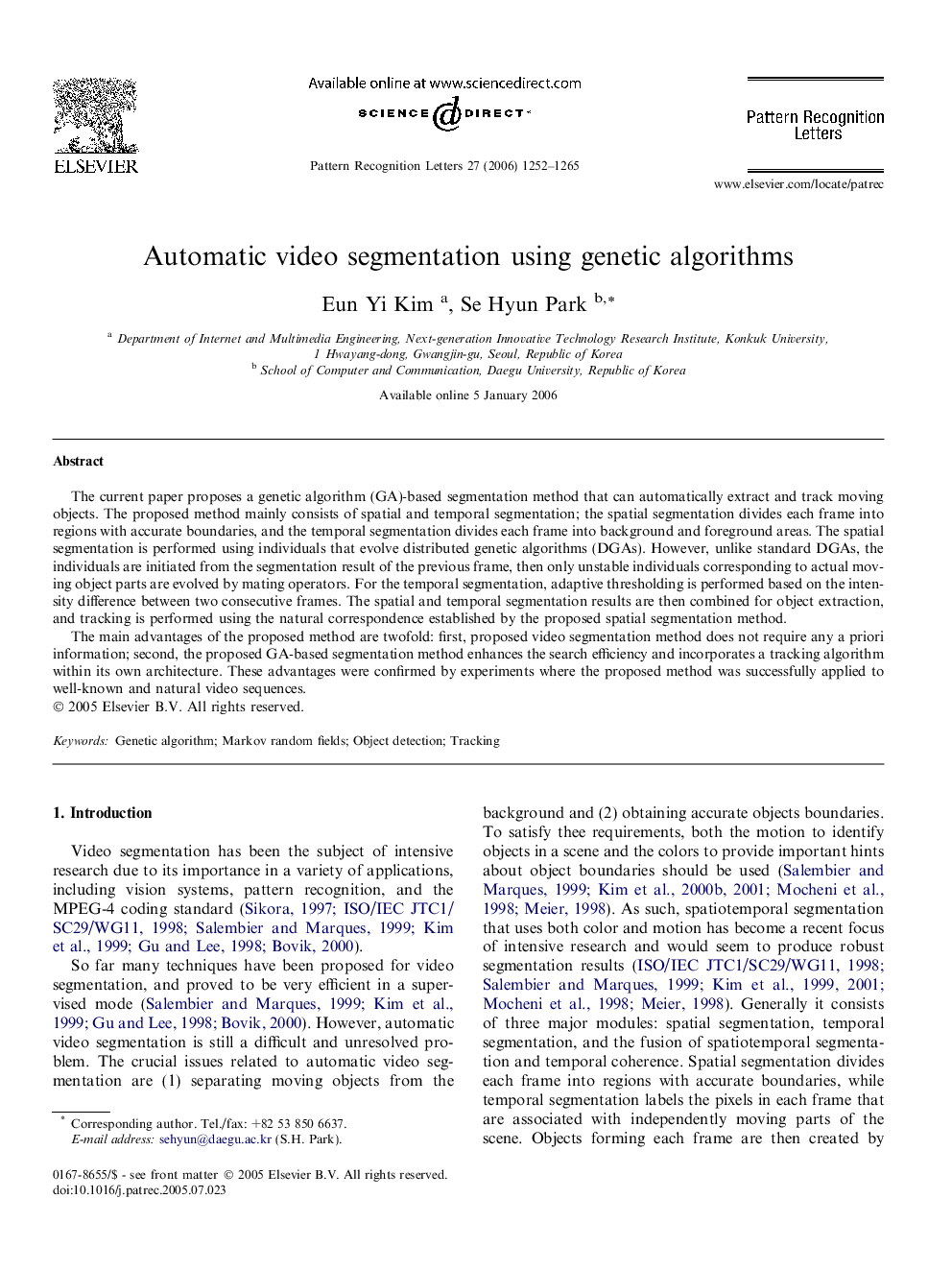 Automatic video segmentation using genetic algorithms