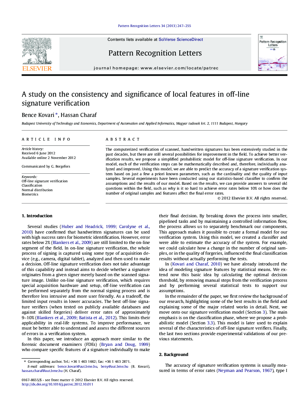 A study on the consistency and significance of local features in off-line signature verification