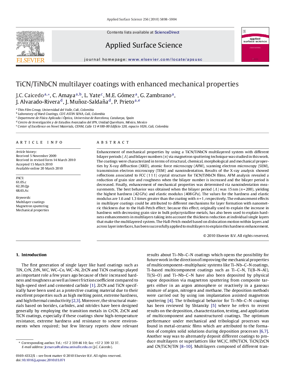 TiCN/TiNbCN multilayer coatings with enhanced mechanical properties