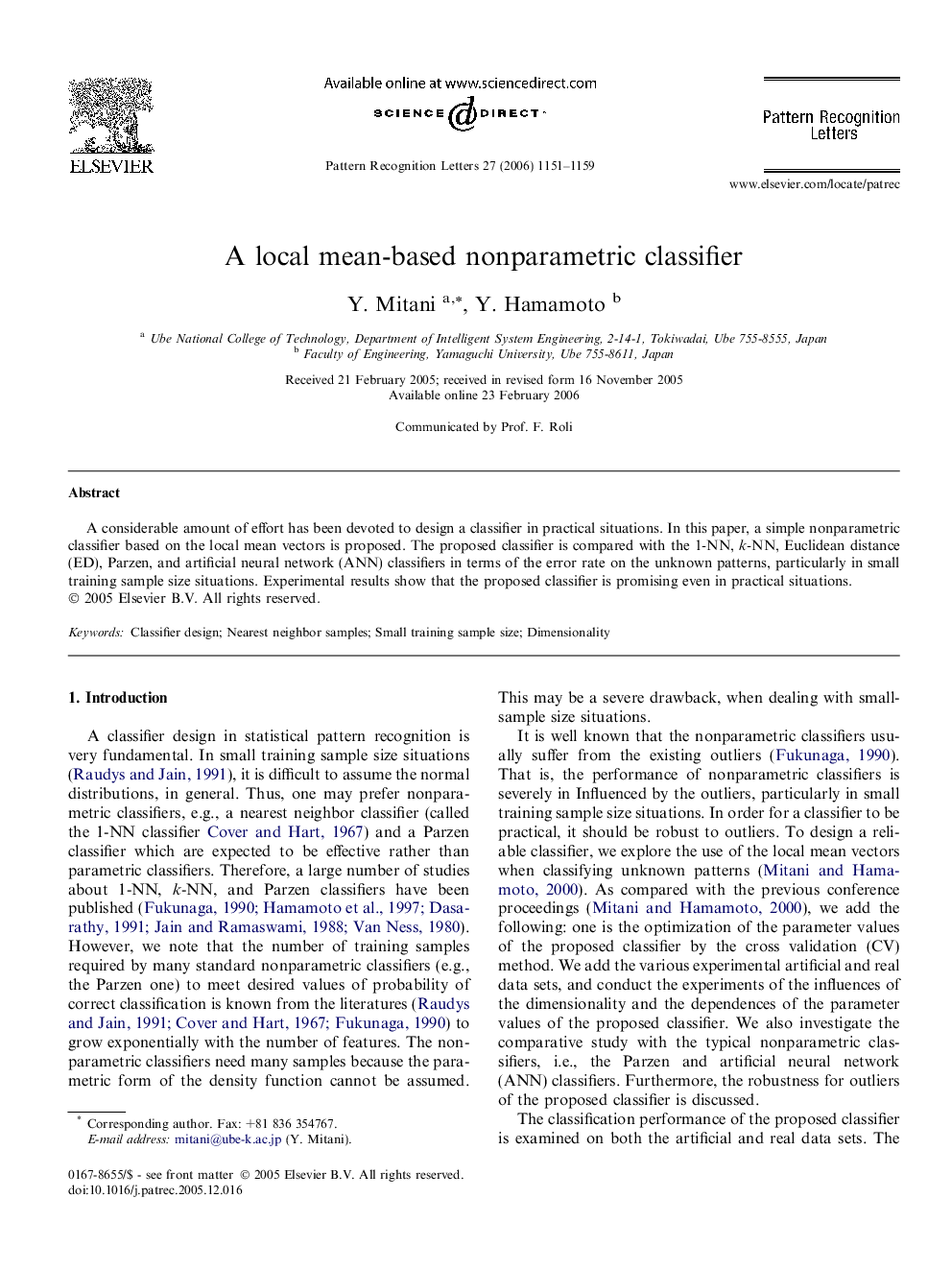 A local mean-based nonparametric classifier