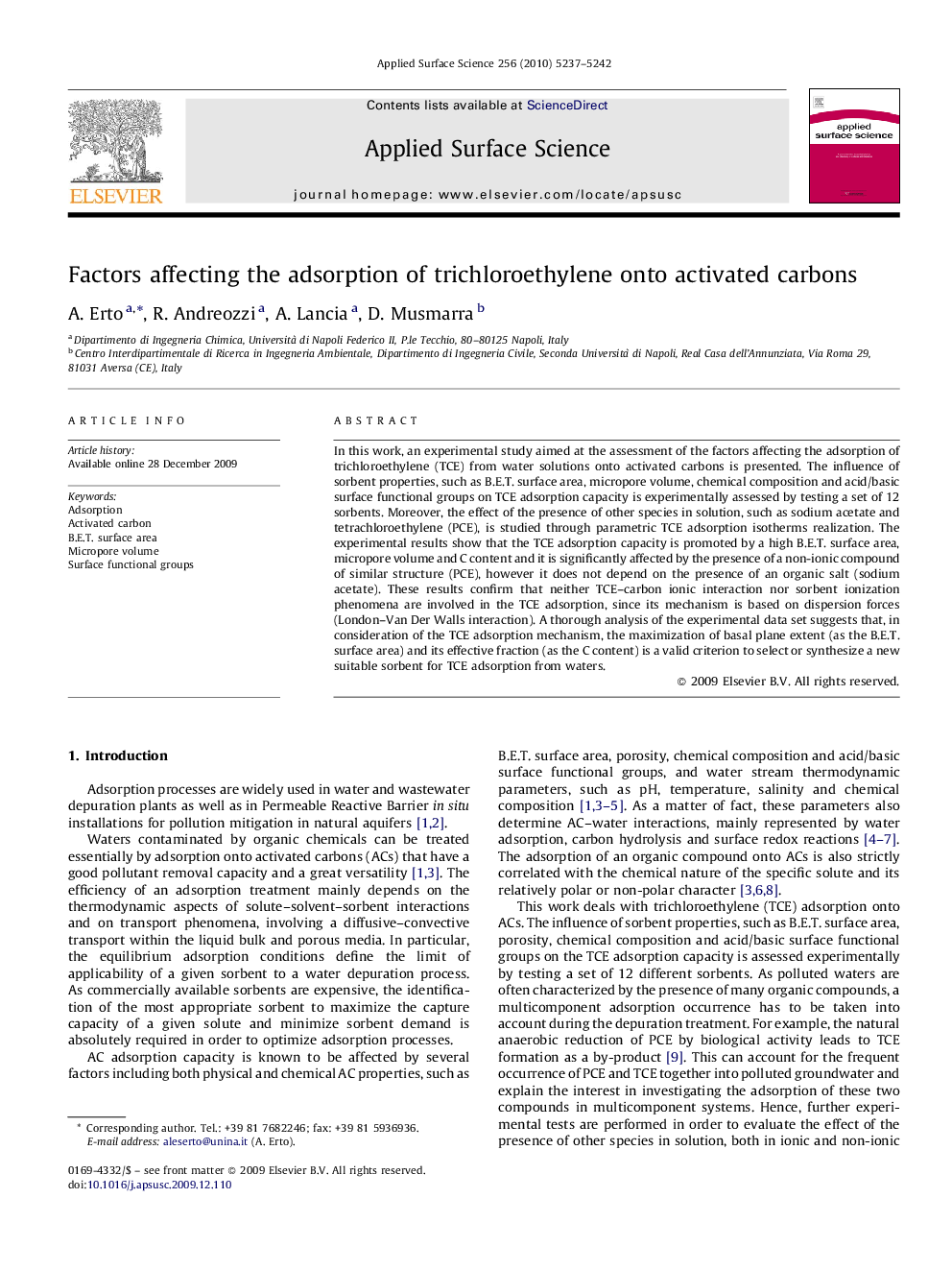 Factors affecting the adsorption of trichloroethylene onto activated carbons