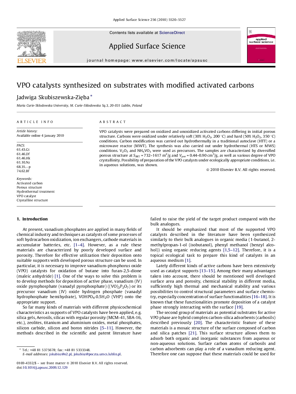 VPO catalysts synthesized on substrates with modified activated carbons