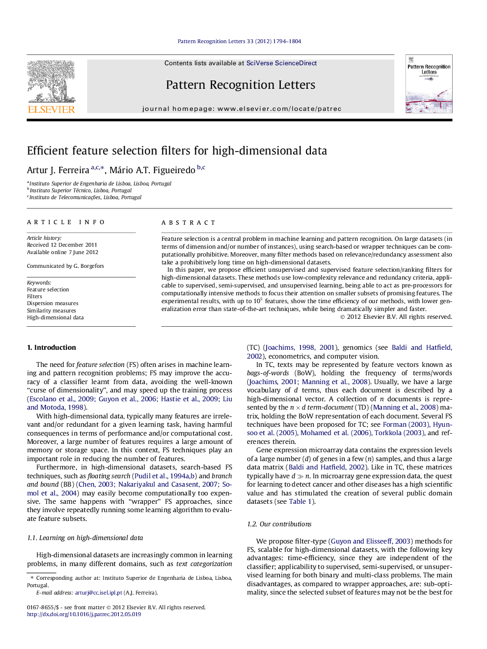 Efficient feature selection filters for high-dimensional data