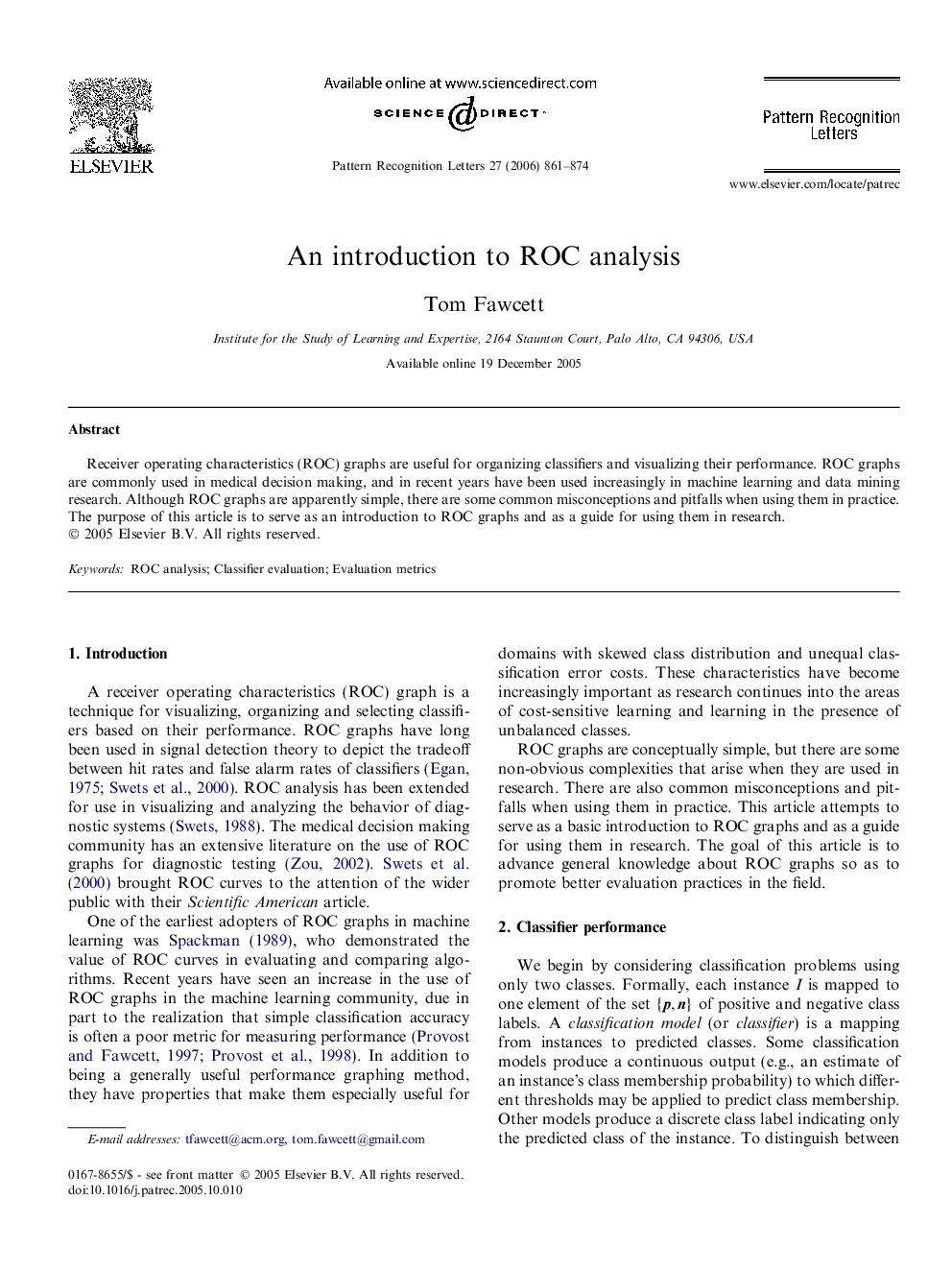 An introduction to ROC analysis