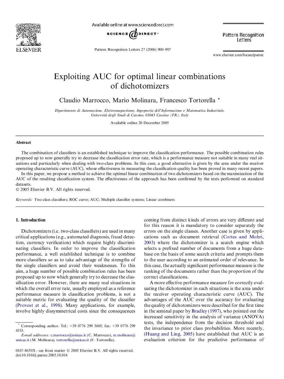 Exploiting AUC for optimal linear combinations of dichotomizers