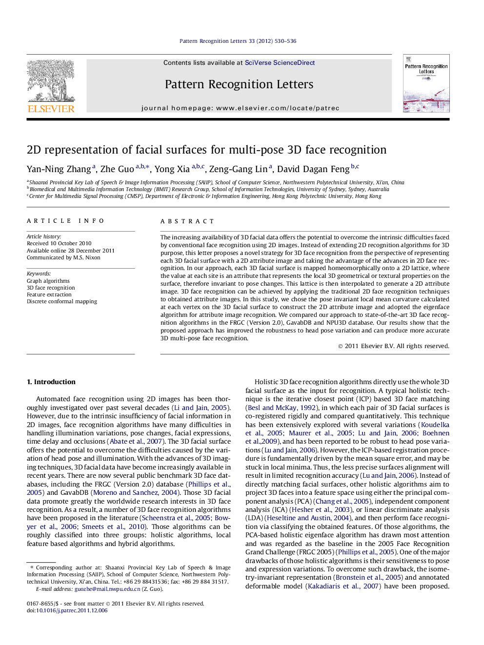 2D representation of facial surfaces for multi-pose 3D face recognition