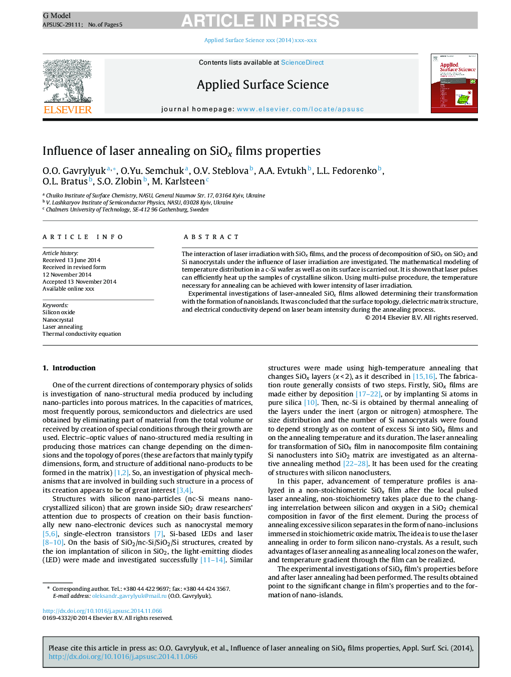 Influence of laser annealing on SiOx films properties