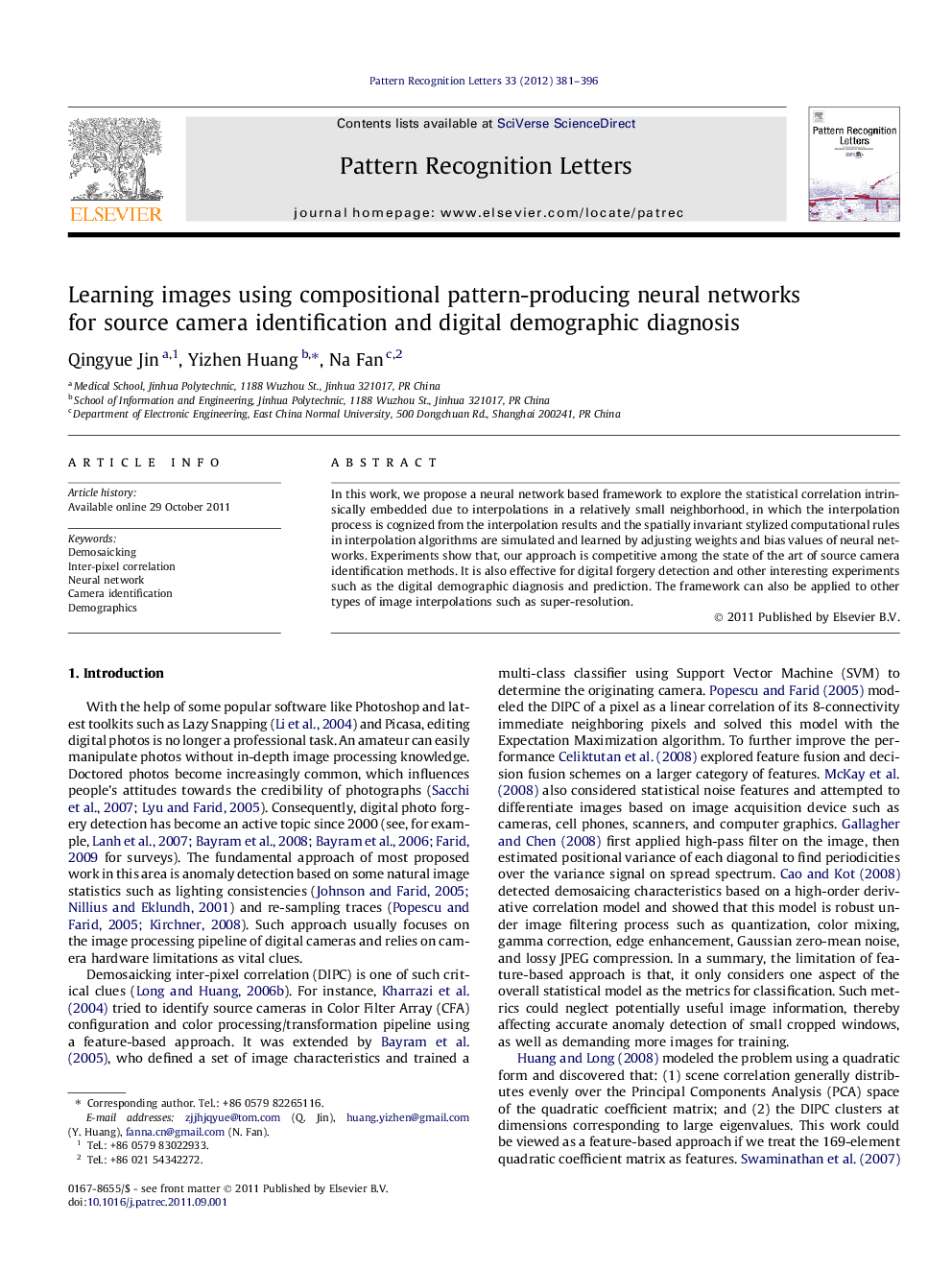 Learning images using compositional pattern-producing neural networks for source camera identification and digital demographic diagnosis