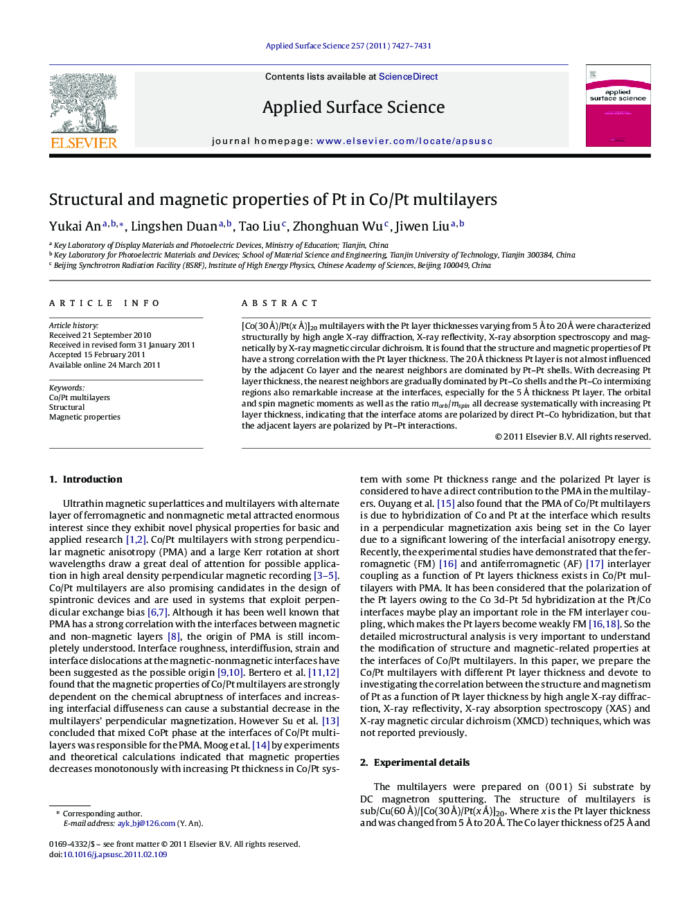 Structural and magnetic properties of Pt in Co/Pt multilayers