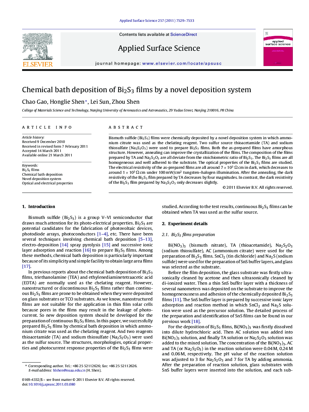 Chemical bath deposition of Bi2S3 films by a novel deposition system