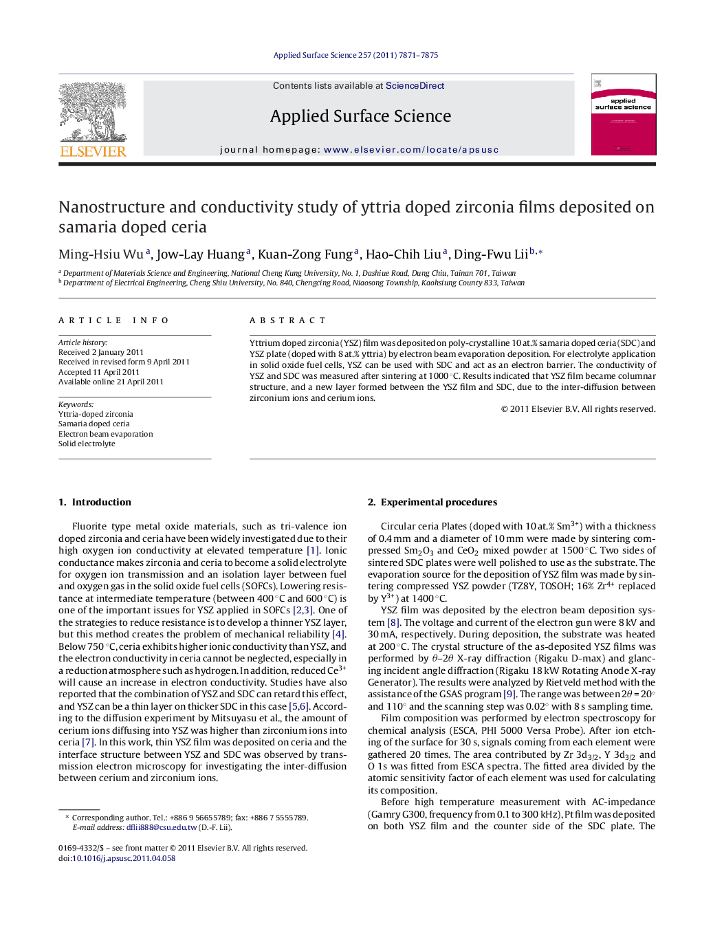 Nanostructure and conductivity study of yttria doped zirconia films deposited on samaria doped ceria