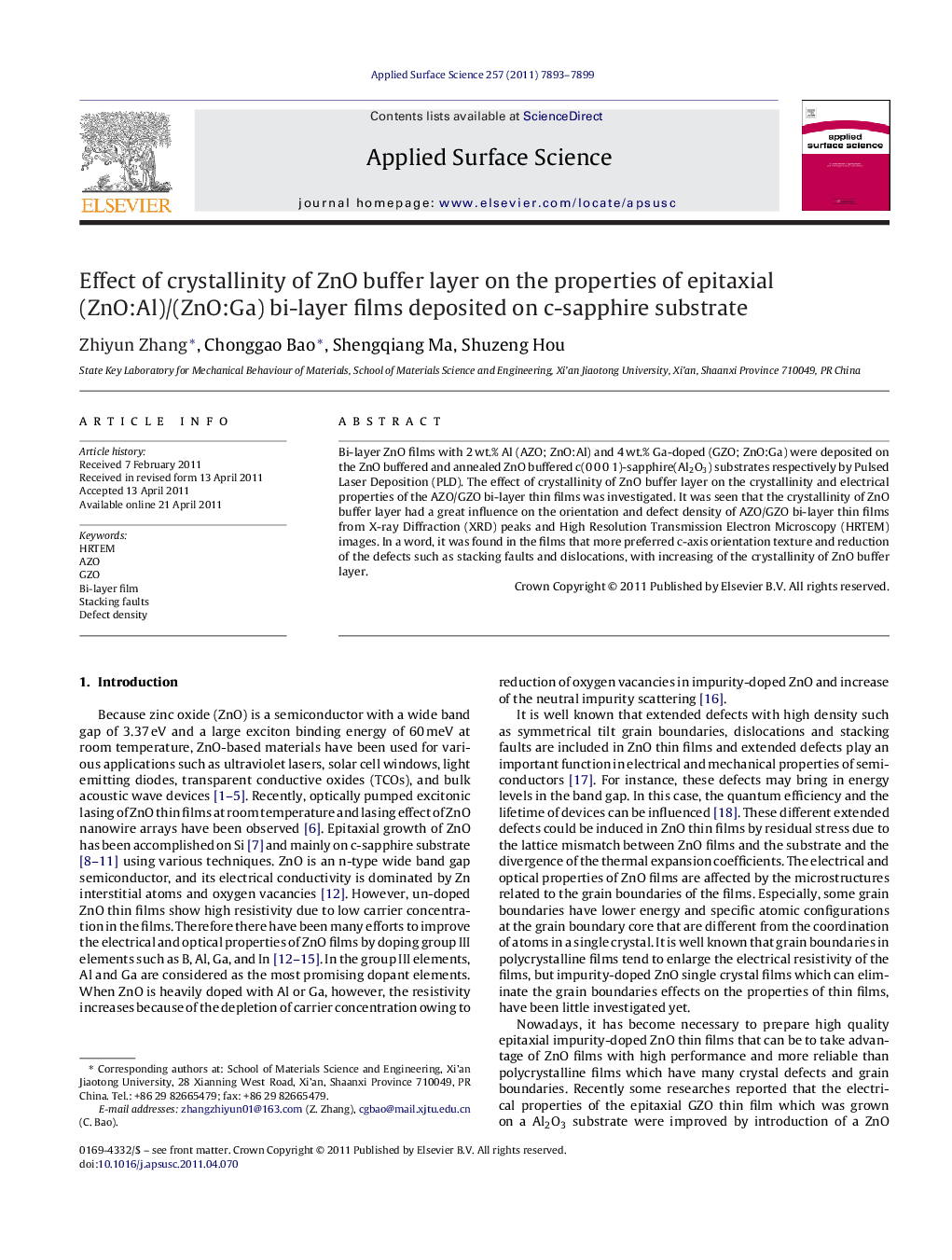 Effect of crystallinity of ZnO buffer layer on the properties of epitaxial (ZnO:Al)/(ZnO:Ga) bi-layer films deposited on c-sapphire substrate