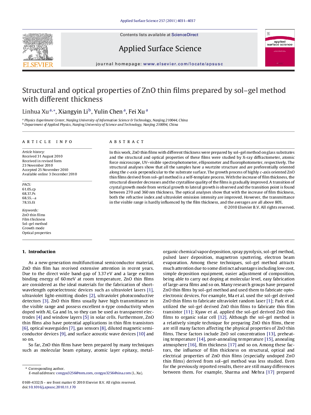 Structural and optical properties of ZnO thin films prepared by sol-gel method with different thickness