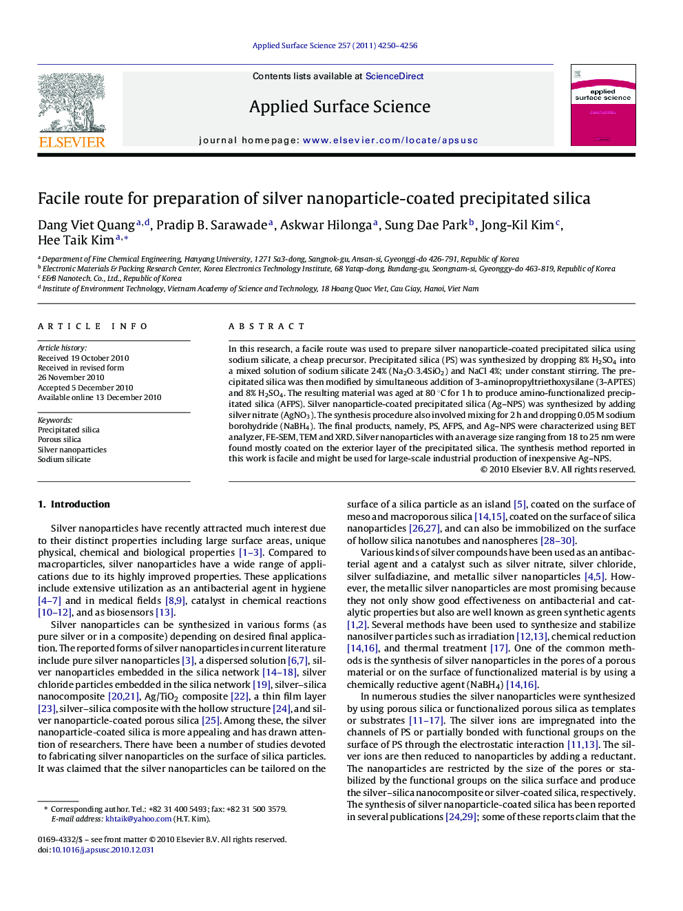 Facile route for preparation of silver nanoparticle-coated precipitated silica