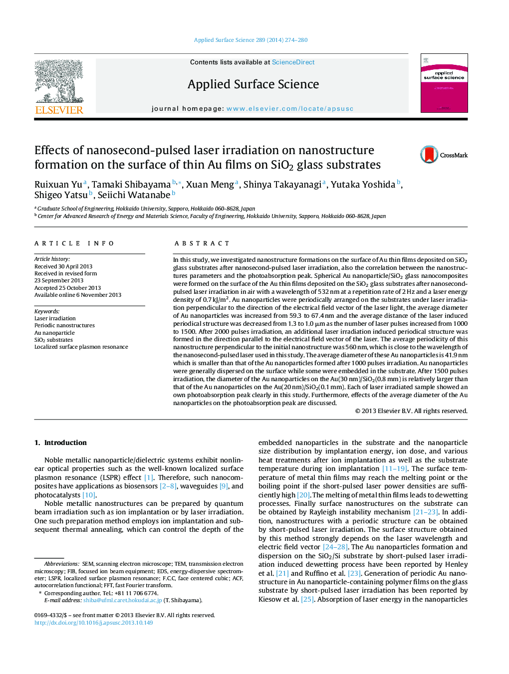 Effects of nanosecond-pulsed laser irradiation on nanostructure formation on the surface of thin Au films on SiO2 glass substrates