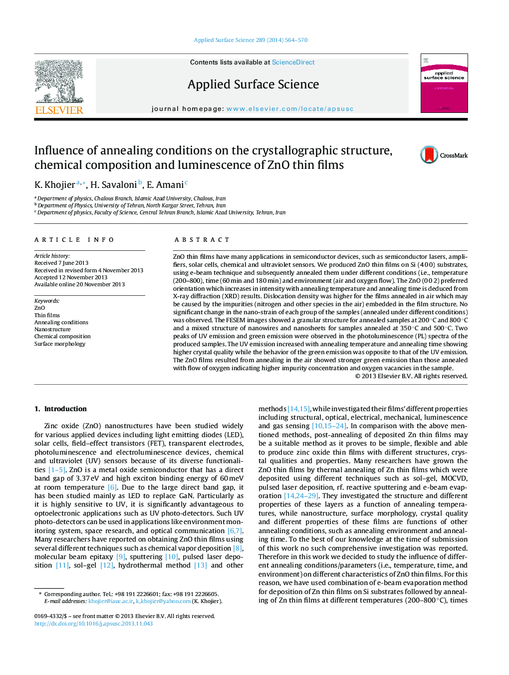 Influence of annealing conditions on the crystallographic structure, chemical composition and luminescence of ZnO thin films