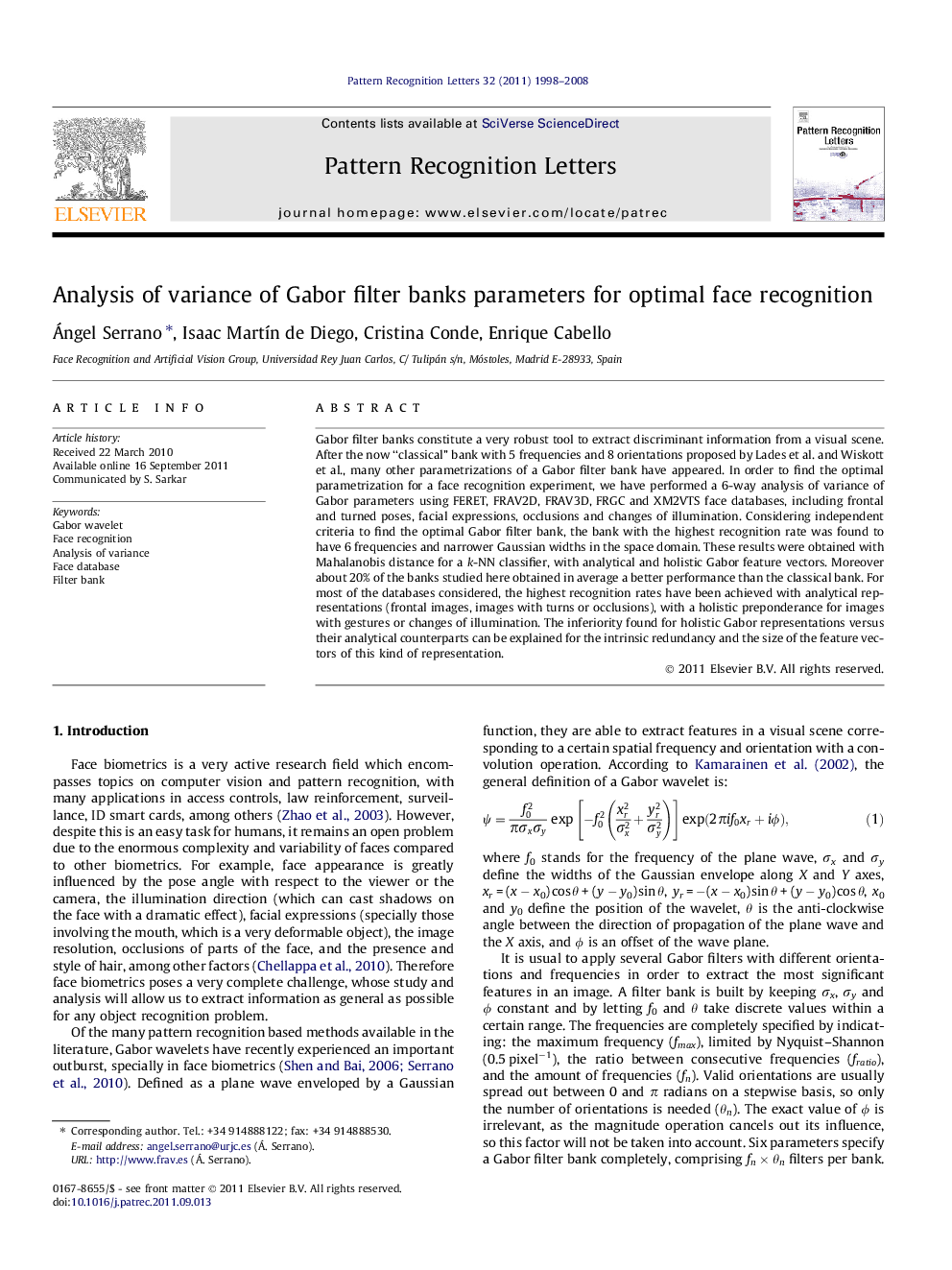 Analysis of variance of Gabor filter banks parameters for optimal face recognition