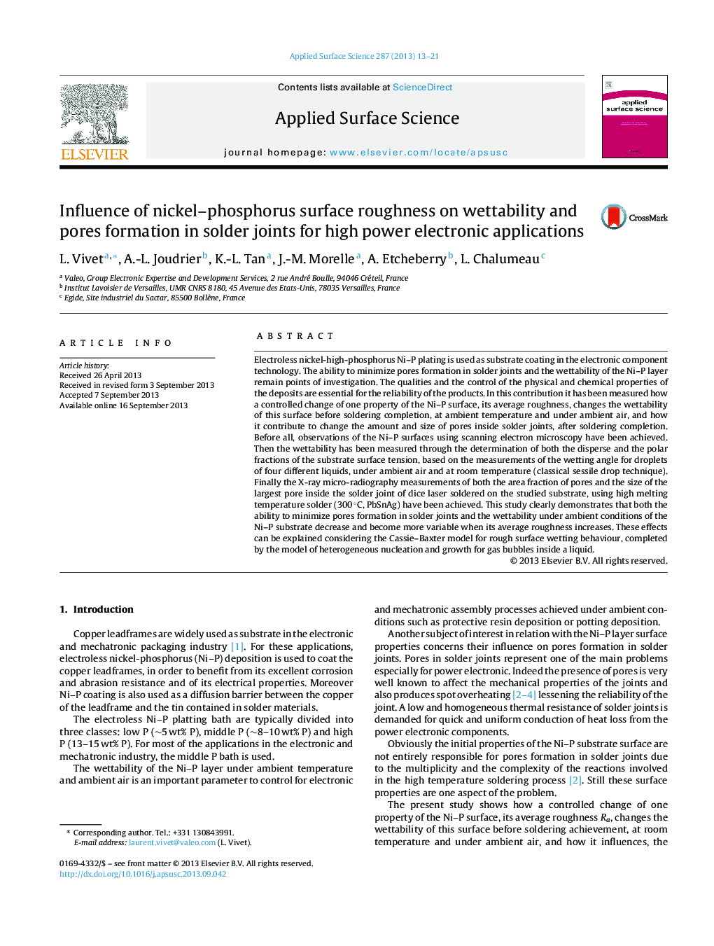 Influence of nickel-phosphorus surface roughness on wettability and pores formation in solder joints for high power electronic applications