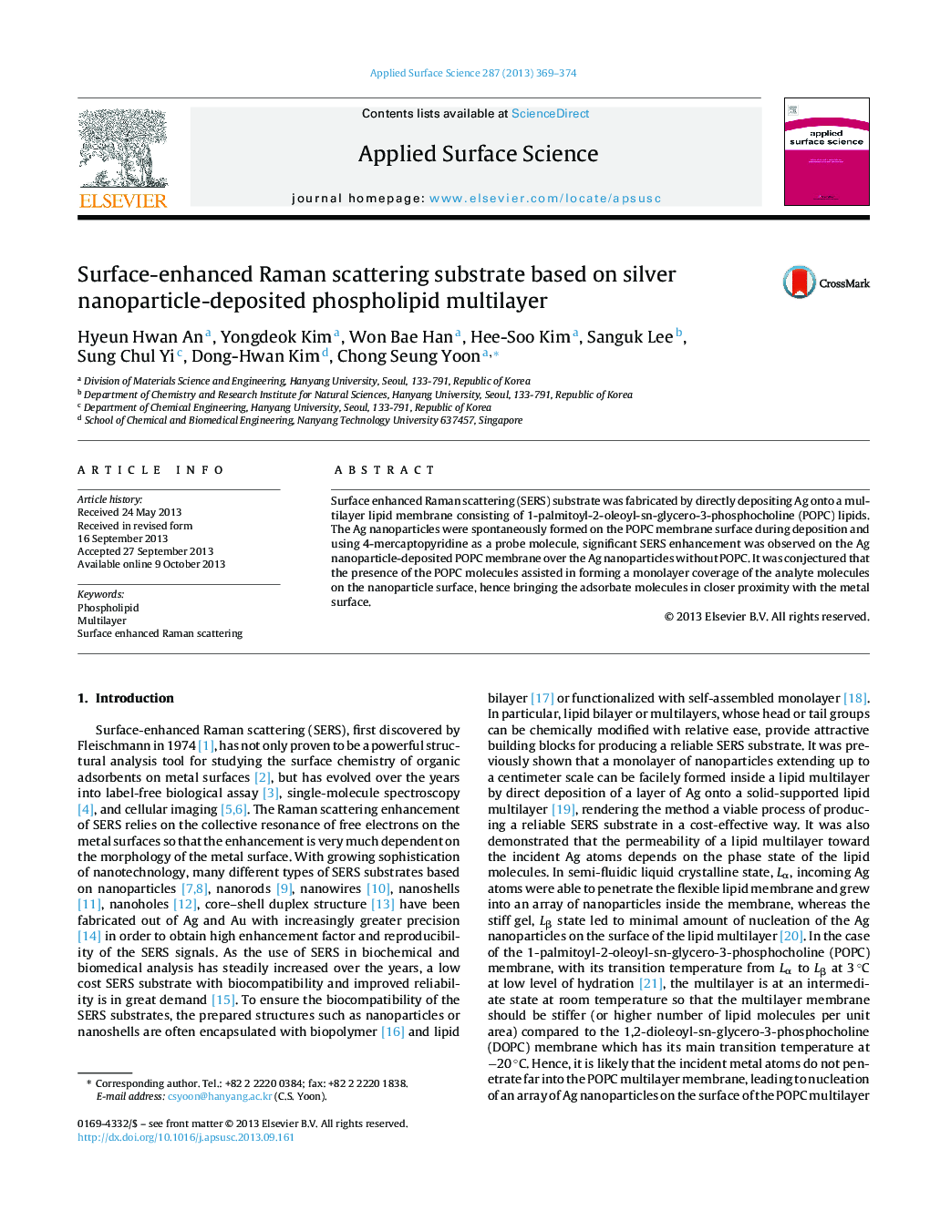 Surface-enhanced Raman scattering substrate based on silver nanoparticle-deposited phospholipid multilayer