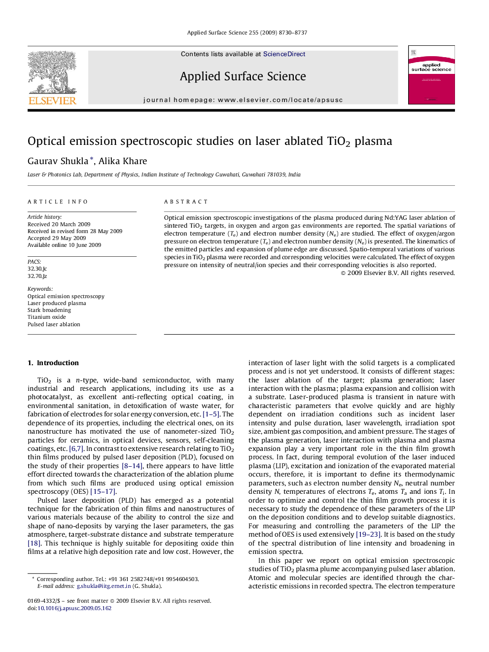 Optical emission spectroscopic studies on laser ablated TiO2 plasma