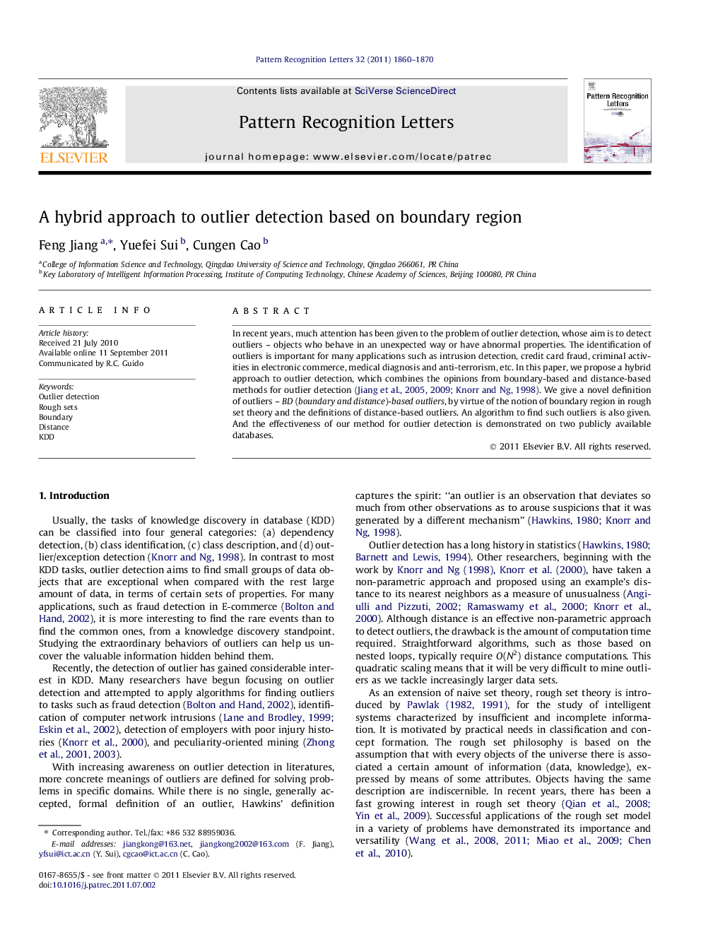 A hybrid approach to outlier detection based on boundary region