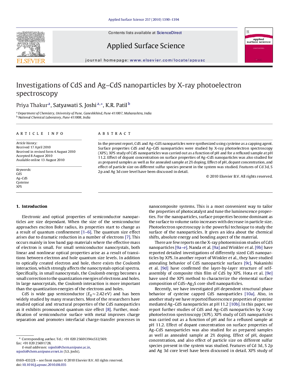 Investigations of CdS and Ag-CdS nanoparticles by X-ray photoelectron spectroscopy