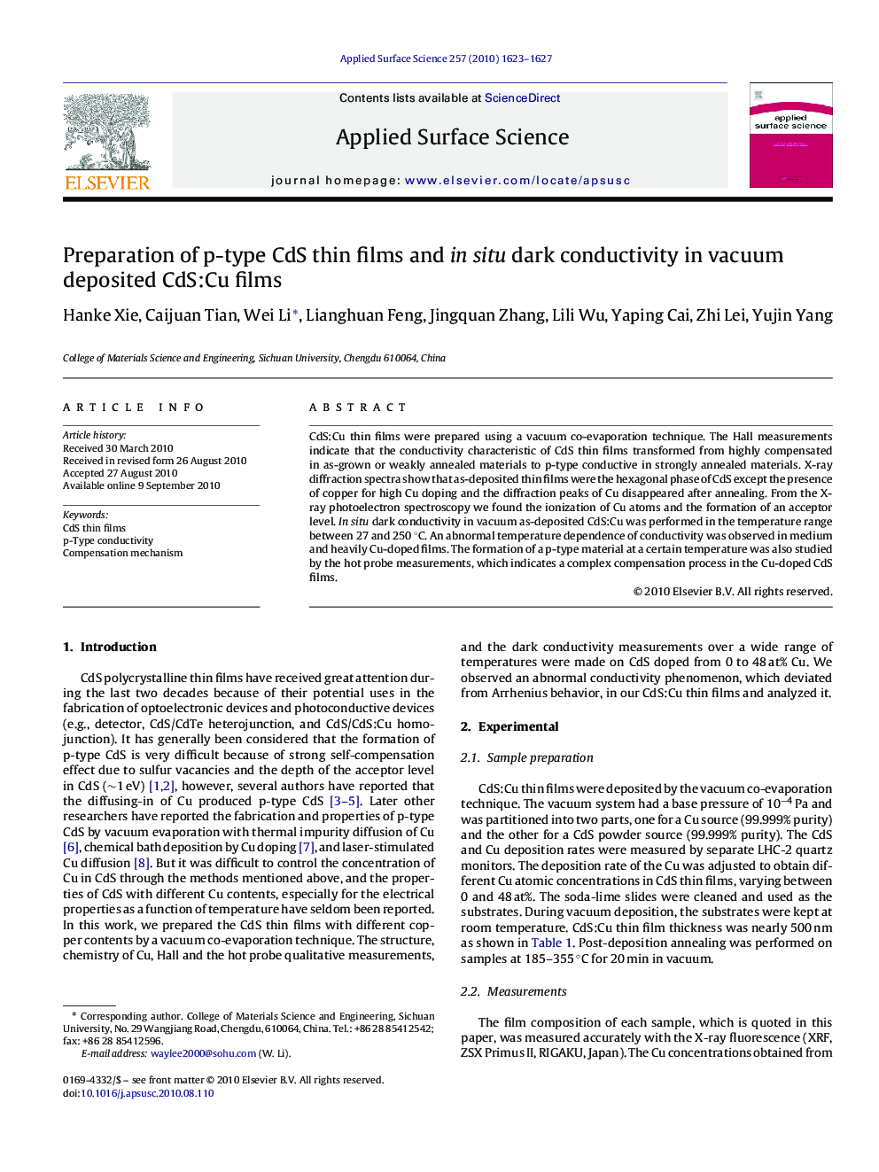 Preparation of p-type CdS thin films and in situ dark conductivity in vacuum deposited CdS:Cu films