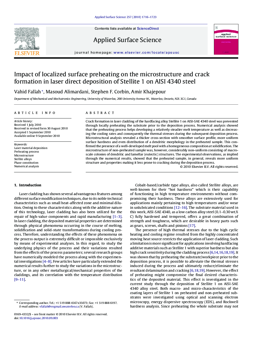 Impact of localized surface preheating on the microstructure and crack formation in laser direct deposition of Stellite 1 on AISI 4340 steel