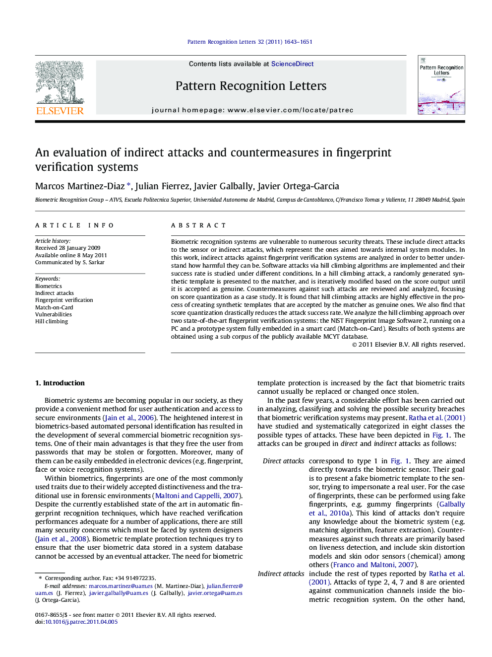 An evaluation of indirect attacks and countermeasures in fingerprint verification systems