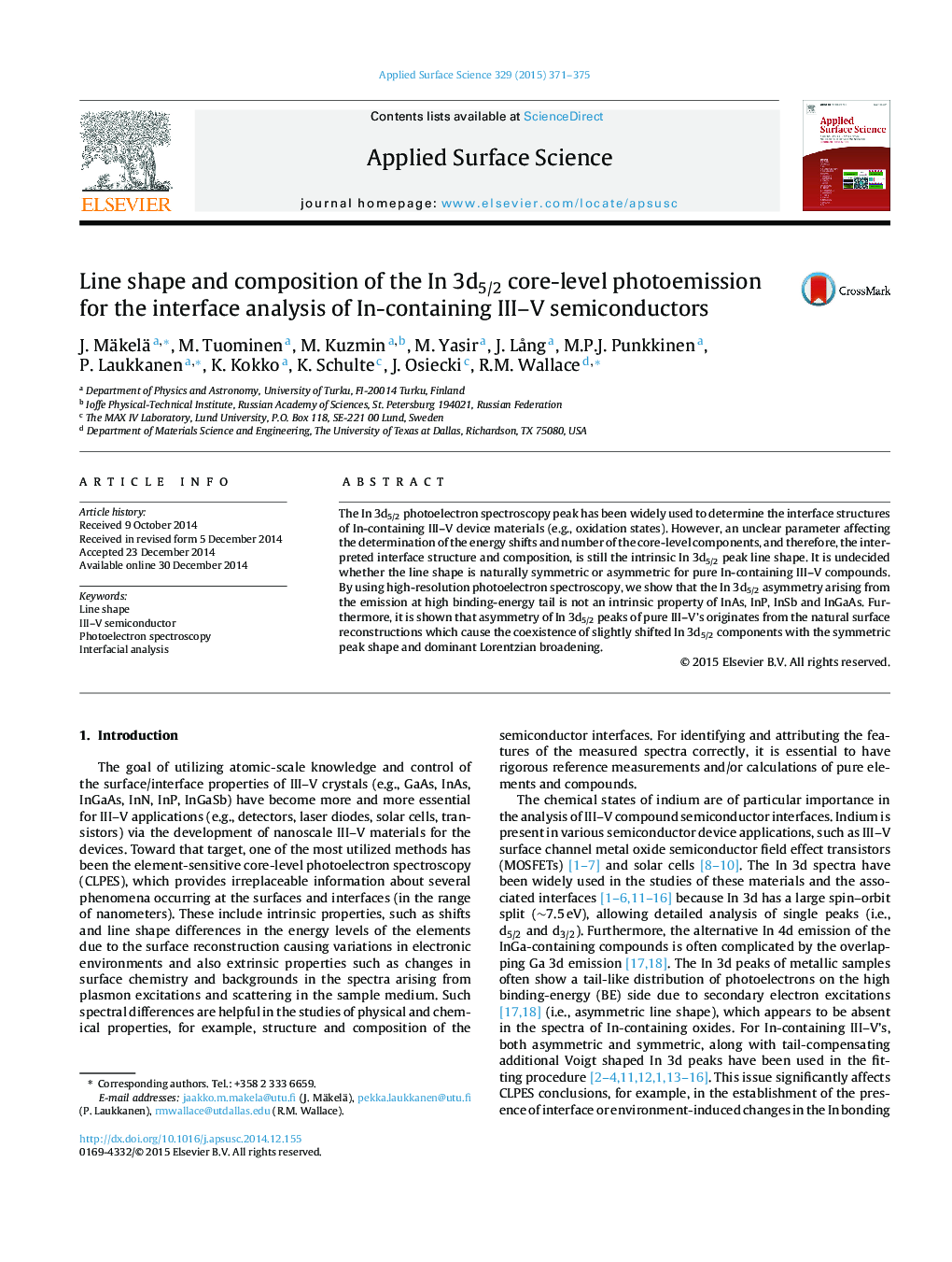 Line shape and composition of the In 3d5/2 core-level photoemission for the interface analysis of In-containing III-V semiconductors