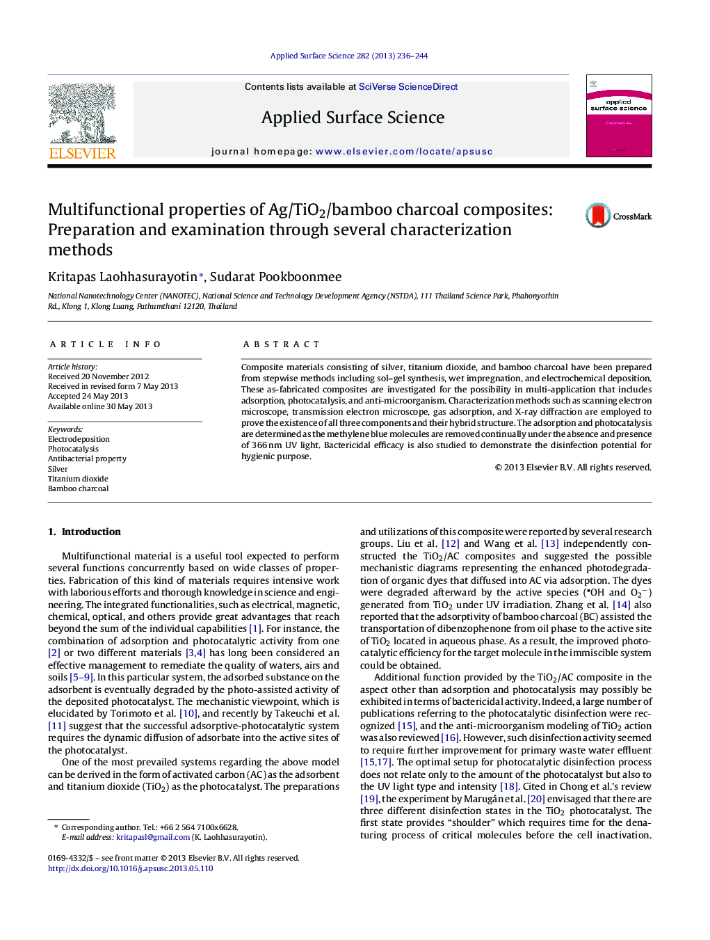 Multifunctional properties of Ag/TiO2/bamboo charcoal composites: Preparation and examination through several characterization methods