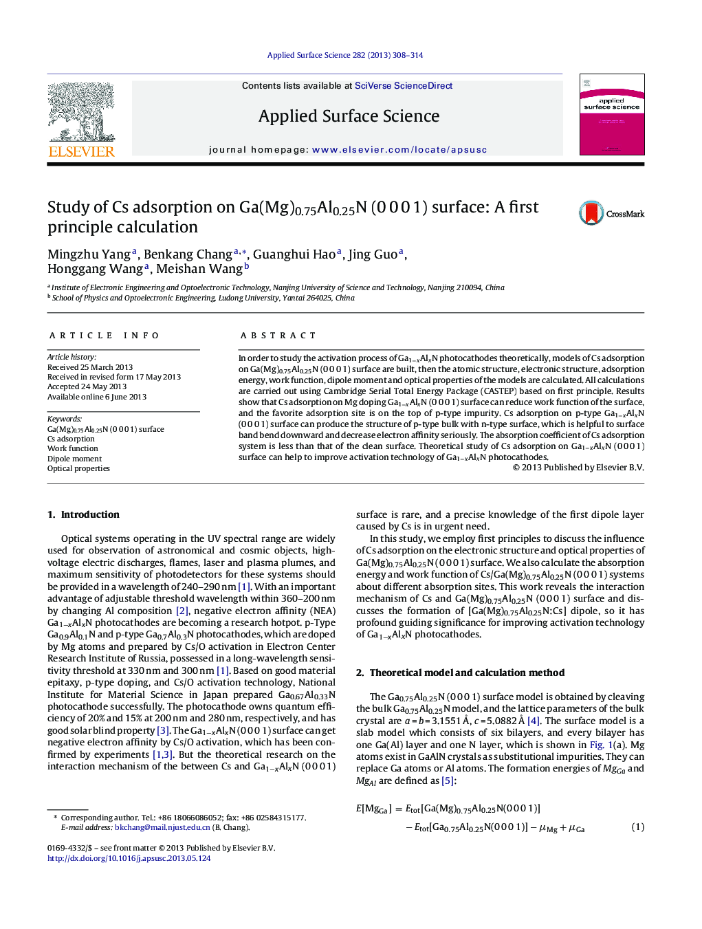 Study of Cs adsorption on Ga(Mg)0.75Al0.25N (0Â 0Â 0Â 1) surface: A first principle calculation