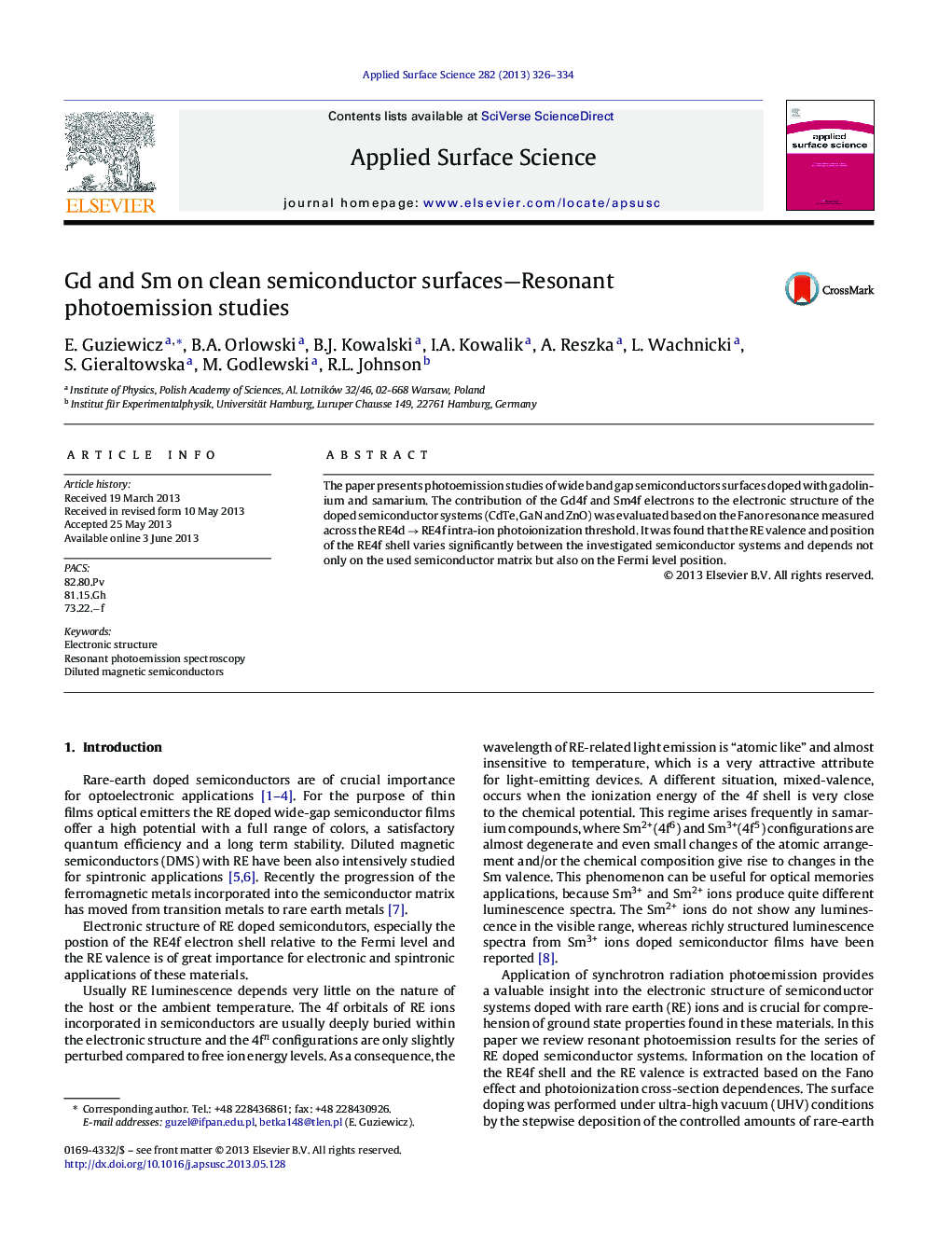 عکس صفحه اول مقاله: Gd and Sm on clean semiconductor surfaces-Resonant photoemission studies Gd and Sm on clean semiconductor surfaces-Resonant photoemission studies
