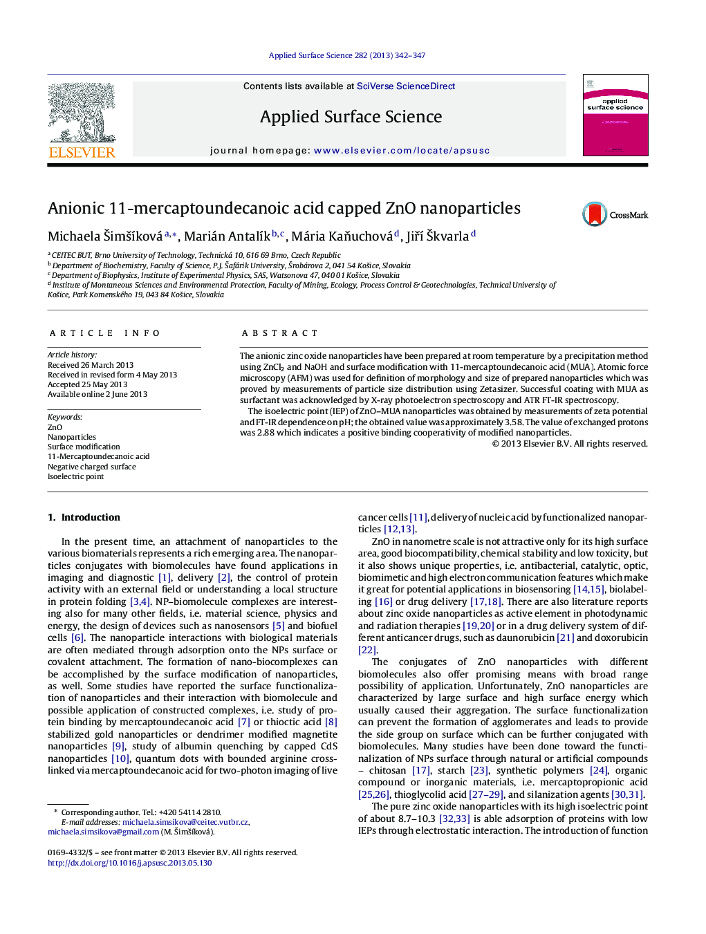 Anionic 11-mercaptoundecanoic acid capped ZnO nanoparticles