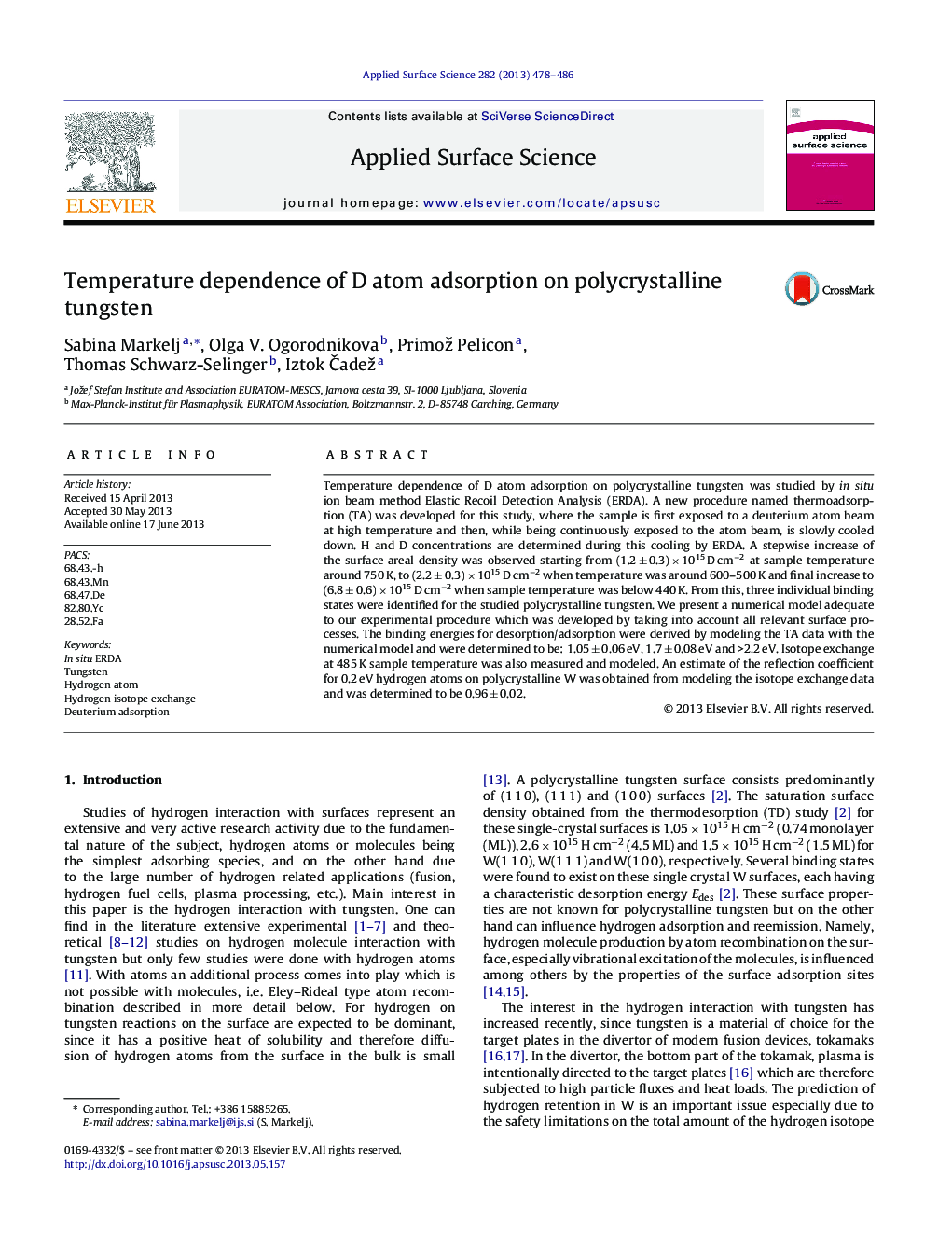 Temperature dependence of D atom adsorption on polycrystalline tungsten