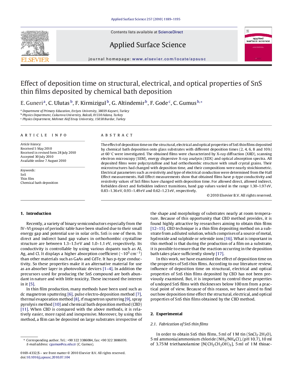 Effect of deposition time on structural, electrical, and optical properties of SnS thin films deposited by chemical bath deposition