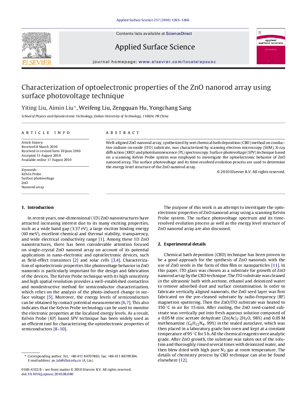 Characterization of optoelectronic properties of the ZnO nanorod array using surface photovoltage technique