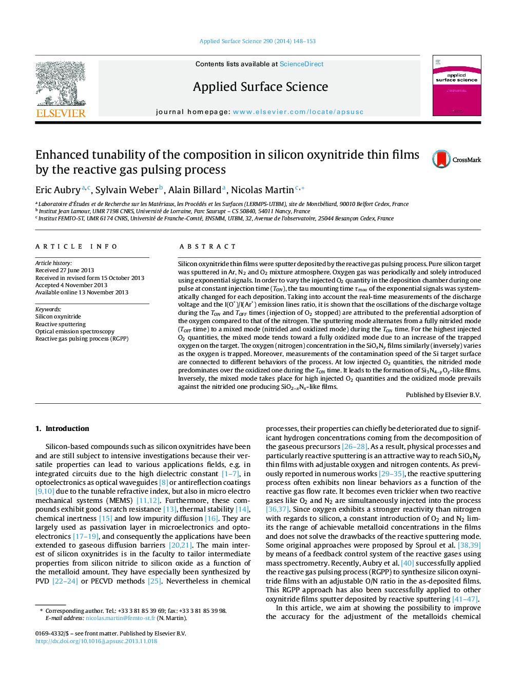 Enhanced tunability of the composition in silicon oxynitride thin films by the reactive gas pulsing process