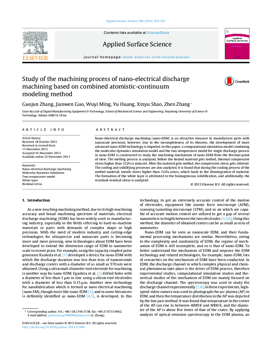 Study of the machining process of nano-electrical discharge machining based on combined atomistic-continuum modeling method