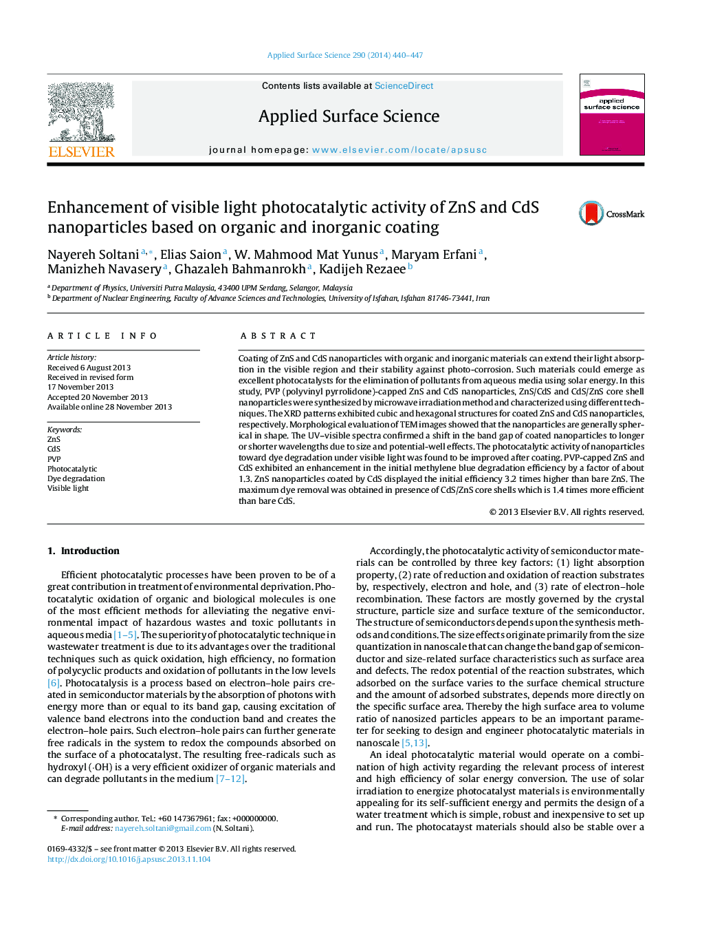 Enhancement of visible light photocatalytic activity of ZnS and CdS nanoparticles based on organic and inorganic coating