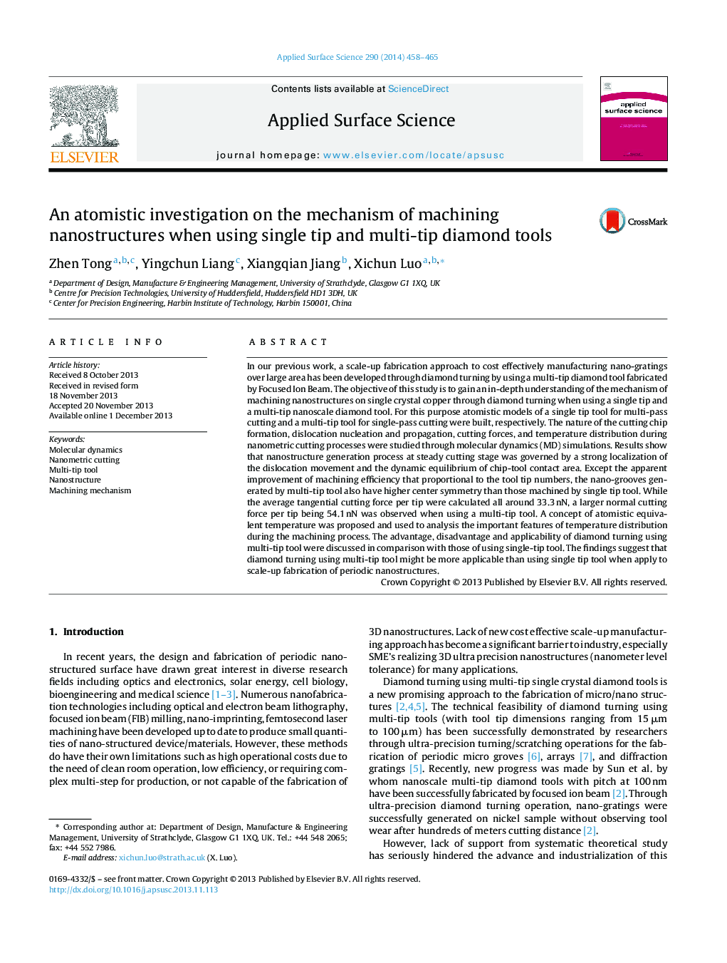 An atomistic investigation on the mechanism of machining nanostructures when using single tip and multi-tip diamond tools