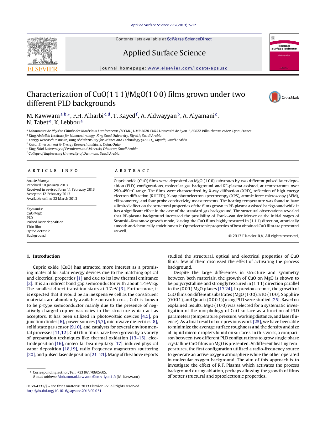 Characterization of CuO(1Â 1Â 1)/MgO(1Â 0Â 0) films grown under two different PLD backgrounds