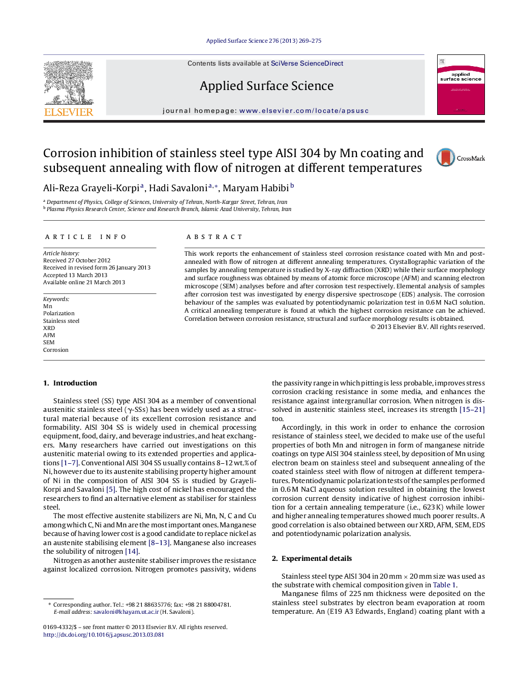 Corrosion inhibition of stainless steel type AISI 304 by Mn coating and subsequent annealing with flow of nitrogen at different temperatures