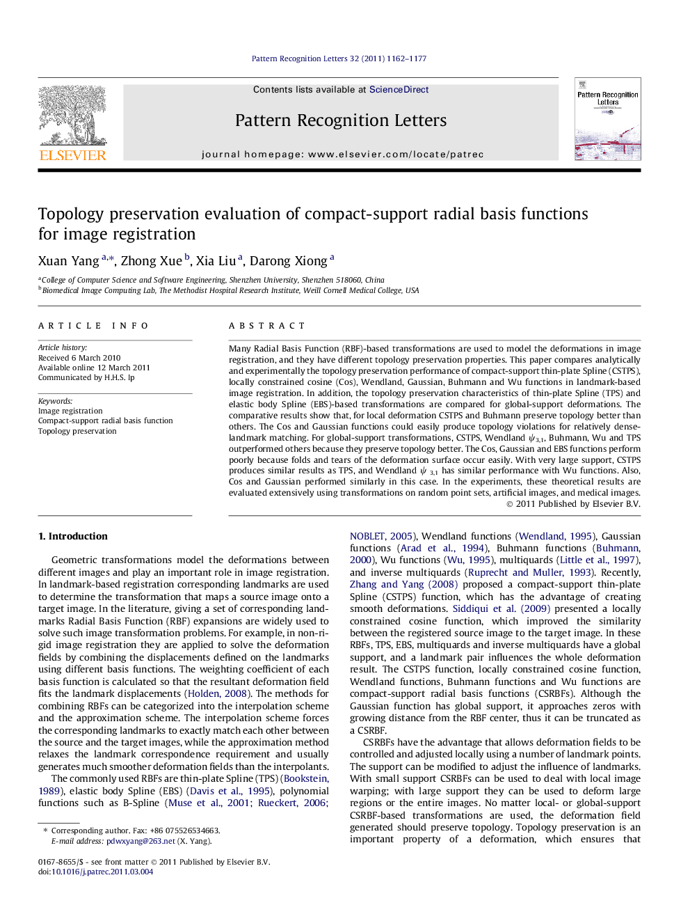 Topology preservation evaluation of compact-support radial basis functions for image registration