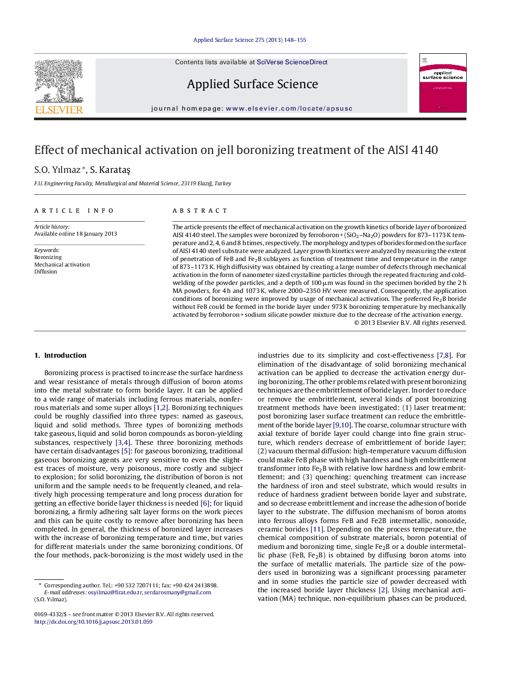 Effect of mechanical activation on jell boronizing treatment of the AISI 4140