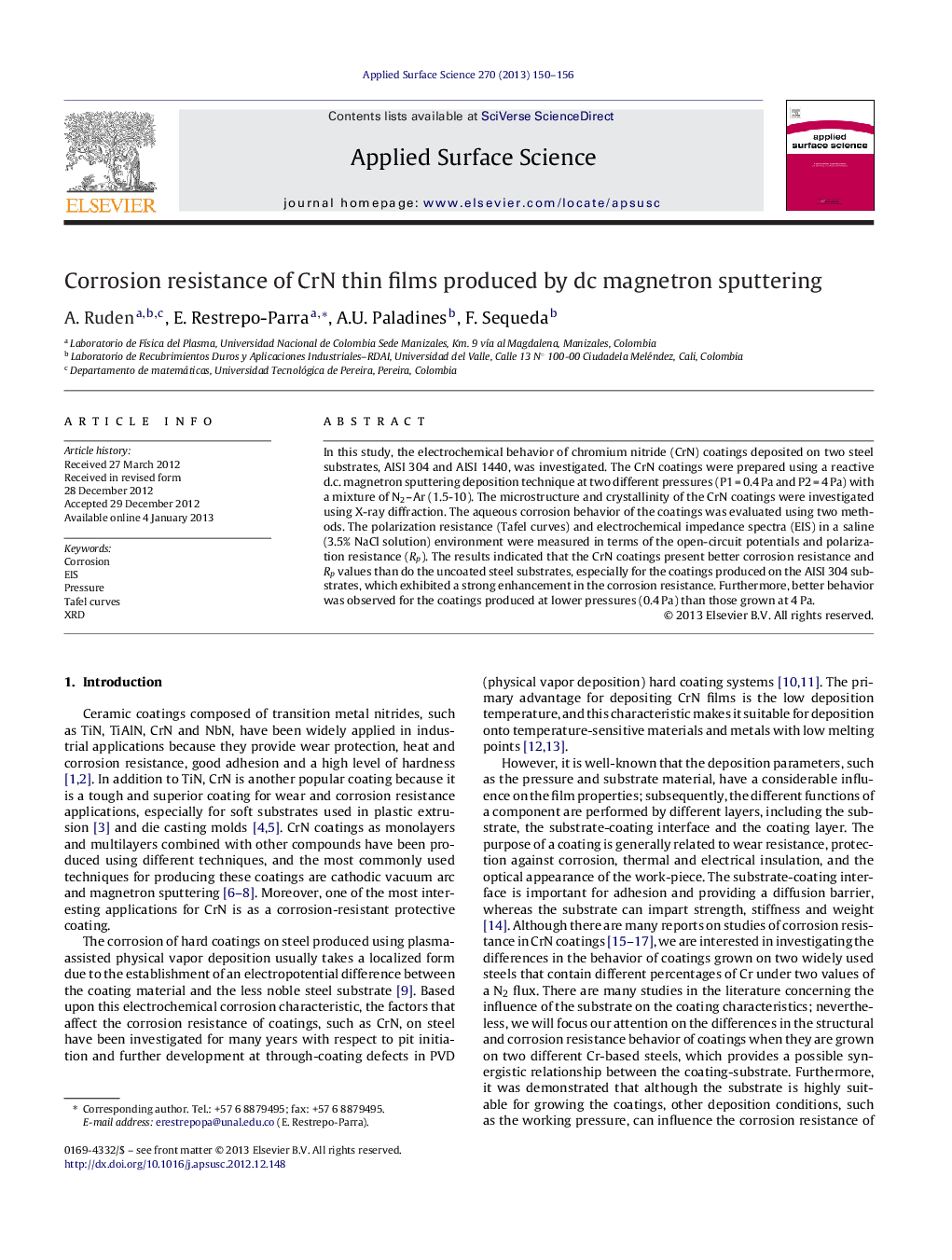 Corrosion resistance of CrN thin films produced by dc magnetron sputtering