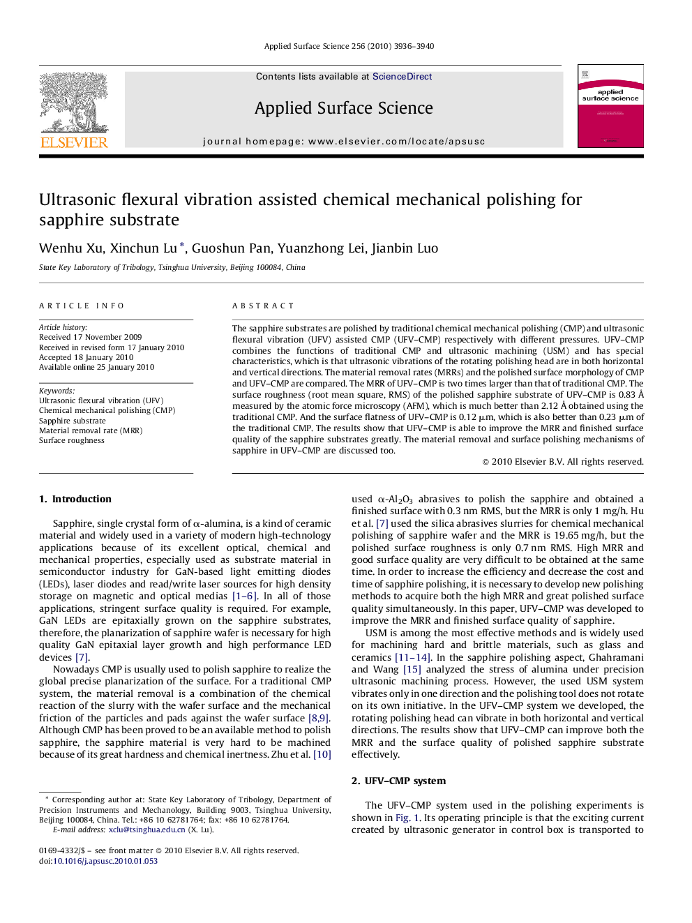 Ultrasonic flexural vibration assisted chemical mechanical polishing for sapphire substrate