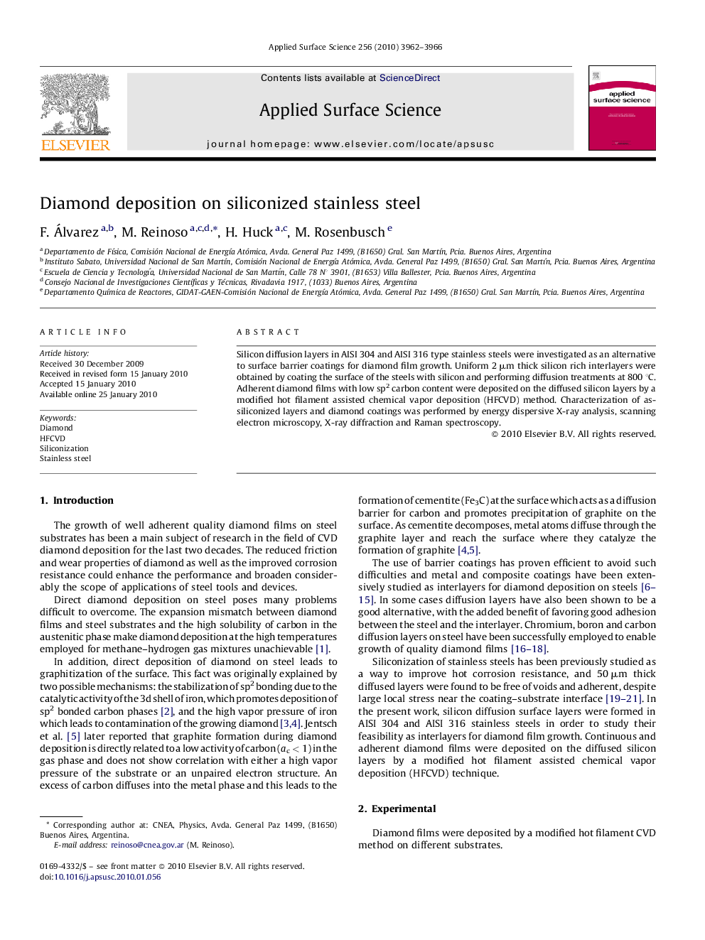 Diamond deposition on siliconized stainless steel